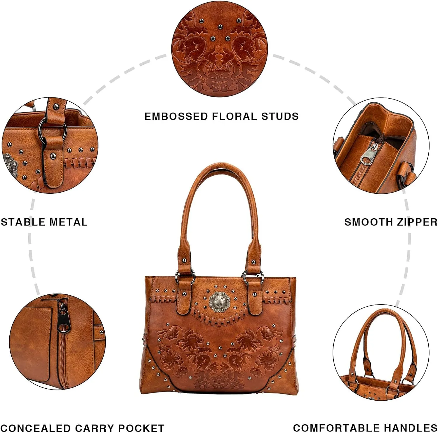 Tote Bag for Women Large Western Purse Ladies Top Handle Shoulder Handbags Vintage Embossed Concho Studs