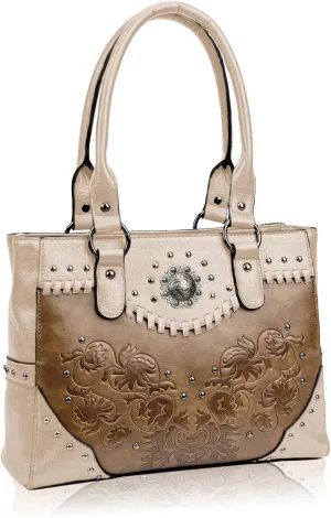 Tote Bag for Women Large Western Purse Ladies Top Handle Shoulder Handbags Vintage Embossed Concho Studs