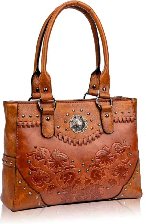 Tote Bag for Women Large Western Purse Ladies Top Handle Shoulder Handbags Vintage Embossed Concho Studs