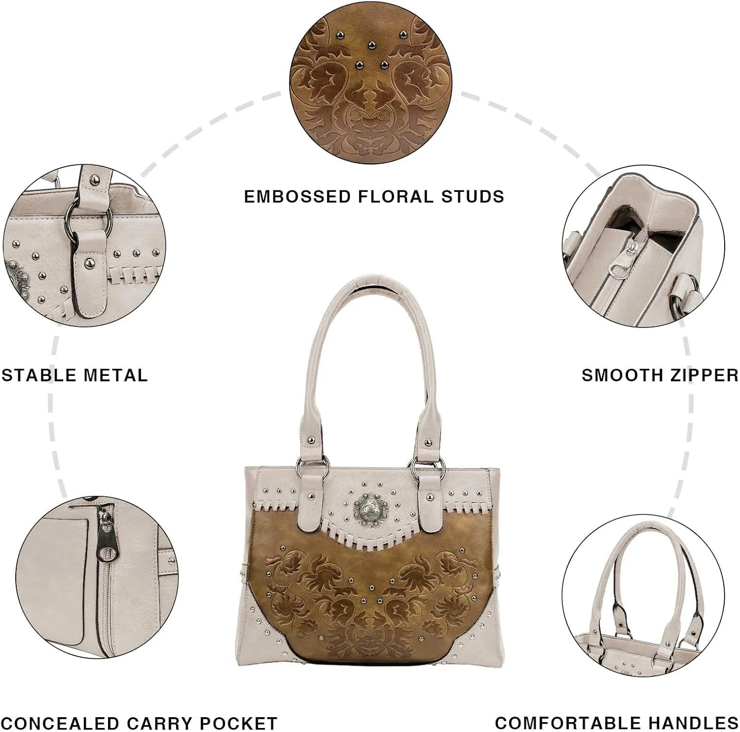 Tote Bag for Women Large Western Purse Ladies Top Handle Shoulder Handbags Vintage Embossed Concho Studs