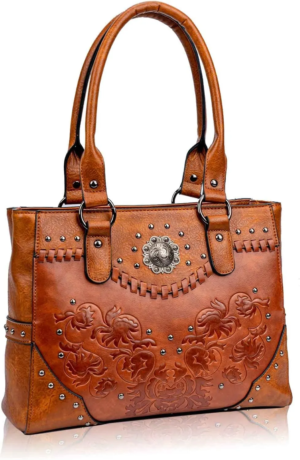 Tote Bag for Women Large Western Purse Ladies Top Handle Shoulder Handbags Vintage Embossed Concho Studs