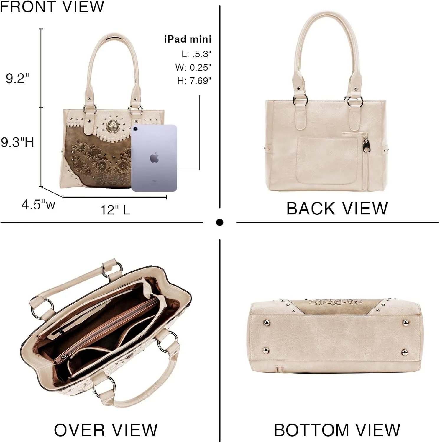 Tote Bag for Women Large Western Purse Ladies Top Handle Shoulder Handbags Vintage Embossed Concho Studs