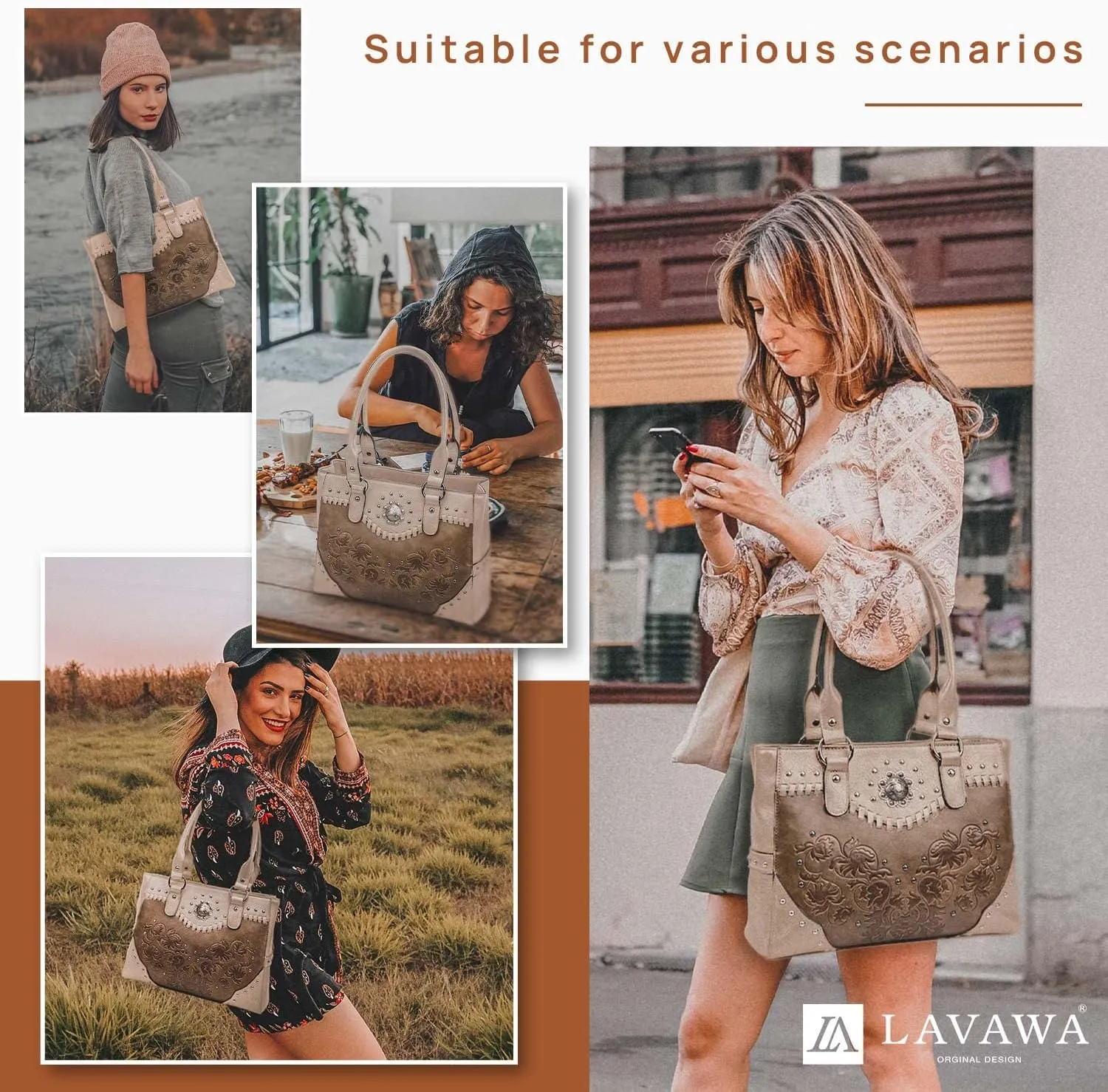 Tote Bag for Women Large Western Purse Ladies Top Handle Shoulder Handbags Vintage Embossed Concho Studs