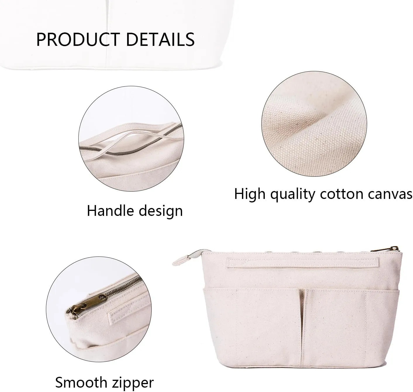 Tote Organizer Insert Purse Organizer for Handbags Cotton Canvas Simple Style Multiple Compartments (Beige)