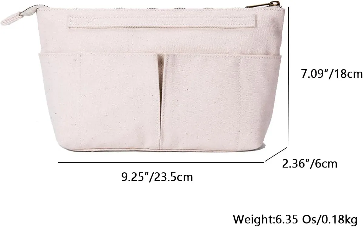 Tote Organizer Insert Purse Organizer for Handbags Cotton Canvas Simple Style Multiple Compartments (Beige)