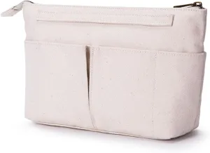 Tote Organizer Insert Purse Organizer for Handbags Cotton Canvas Simple Style Multiple Compartments (Beige)