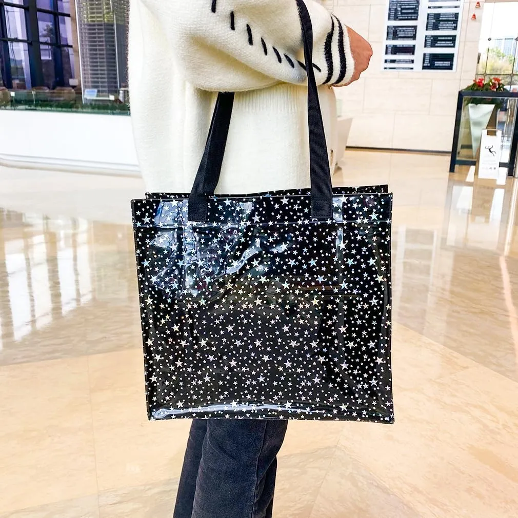 TotePrint 2PCS Clear Star Hand Bags - Versatile Waterproof, Embossed Star Work Shoulder Totes for Women