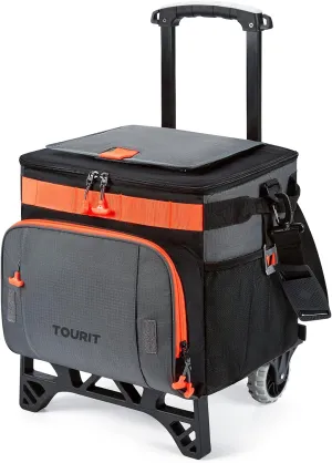 TOURIT 50-Can Collapsible Rolling Cooler Leakproof Insulated Soft Cooling Bag with Wheels and All-Terrain Cart for Beach, Camping, Patio Travel, Outdoor, Ball Fields