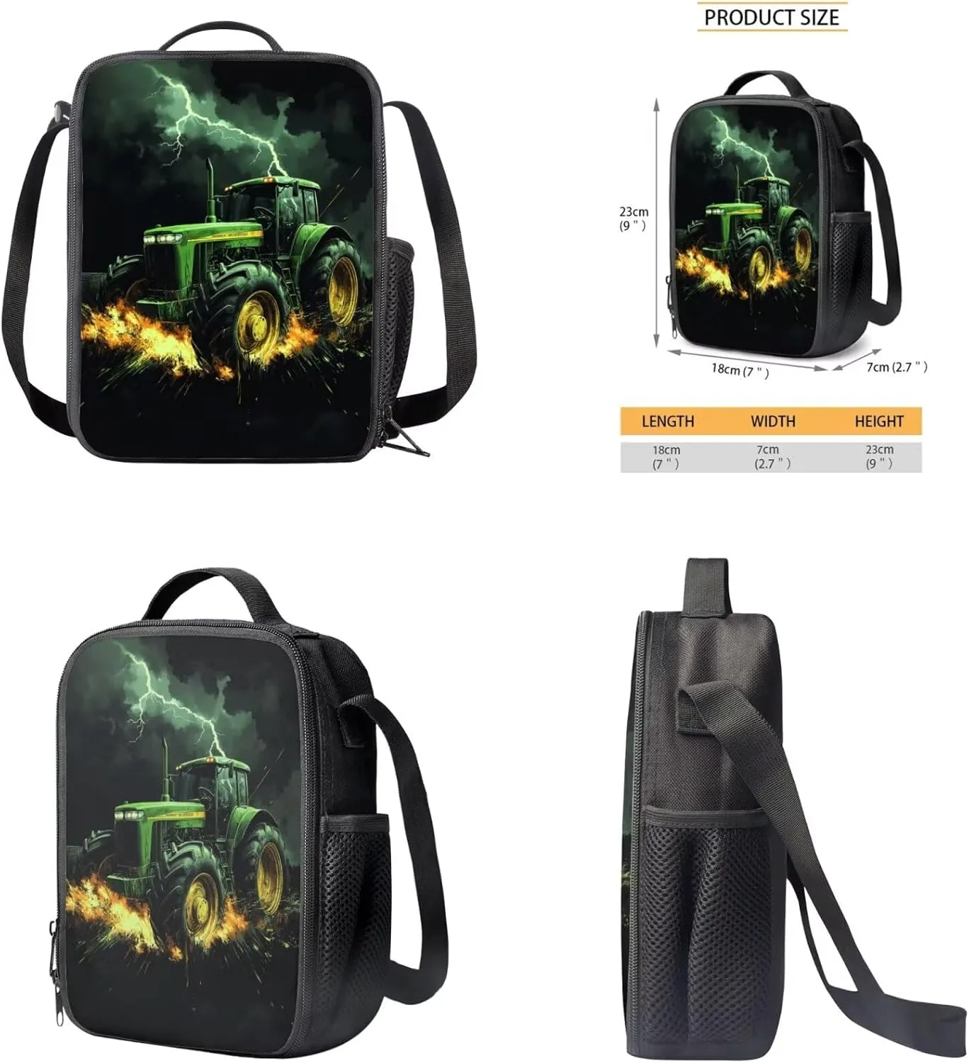 Tractor Backpacks Set with Lunch Box Pencil Case Lightweight Book Bags for Little Boys Kindergarten 3 PCS Set School Back Pack for Kids Picnic or Travel Camping