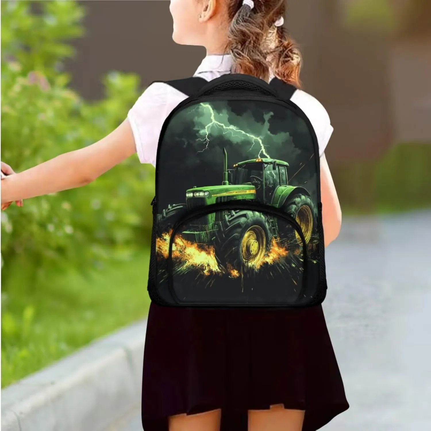 Tractor Backpacks Set with Lunch Box Pencil Case Lightweight Book Bags for Little Boys Kindergarten 3 PCS Set School Back Pack for Kids Picnic or Travel Camping