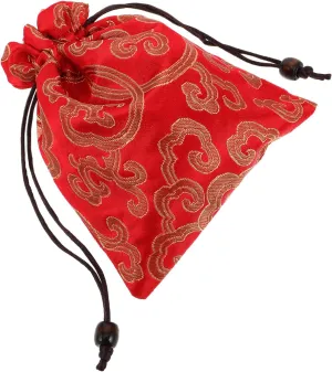 Traditional Silk Drawstring Bag Chinese Embroidered Jewelry Pouch for Singing Bowls Prayer Beads Red 13x16