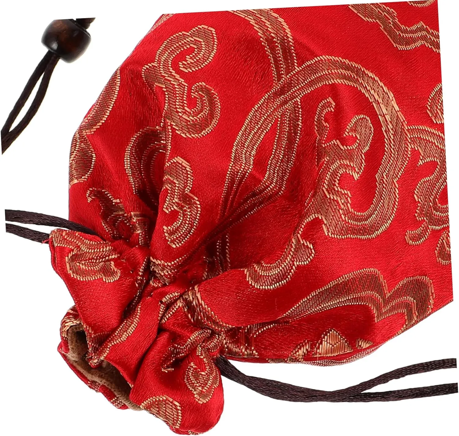 Traditional Silk Drawstring Bag Chinese Embroidered Jewelry Pouch for Singing Bowls Prayer Beads Red 13x16