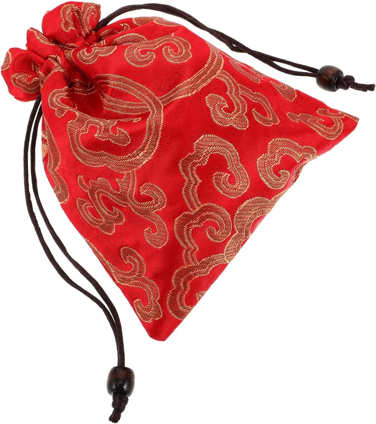 Traditional Silk Drawstring Bag Chinese Embroidered Jewelry Pouch for Singing Bowls Prayer Beads Red 13x16