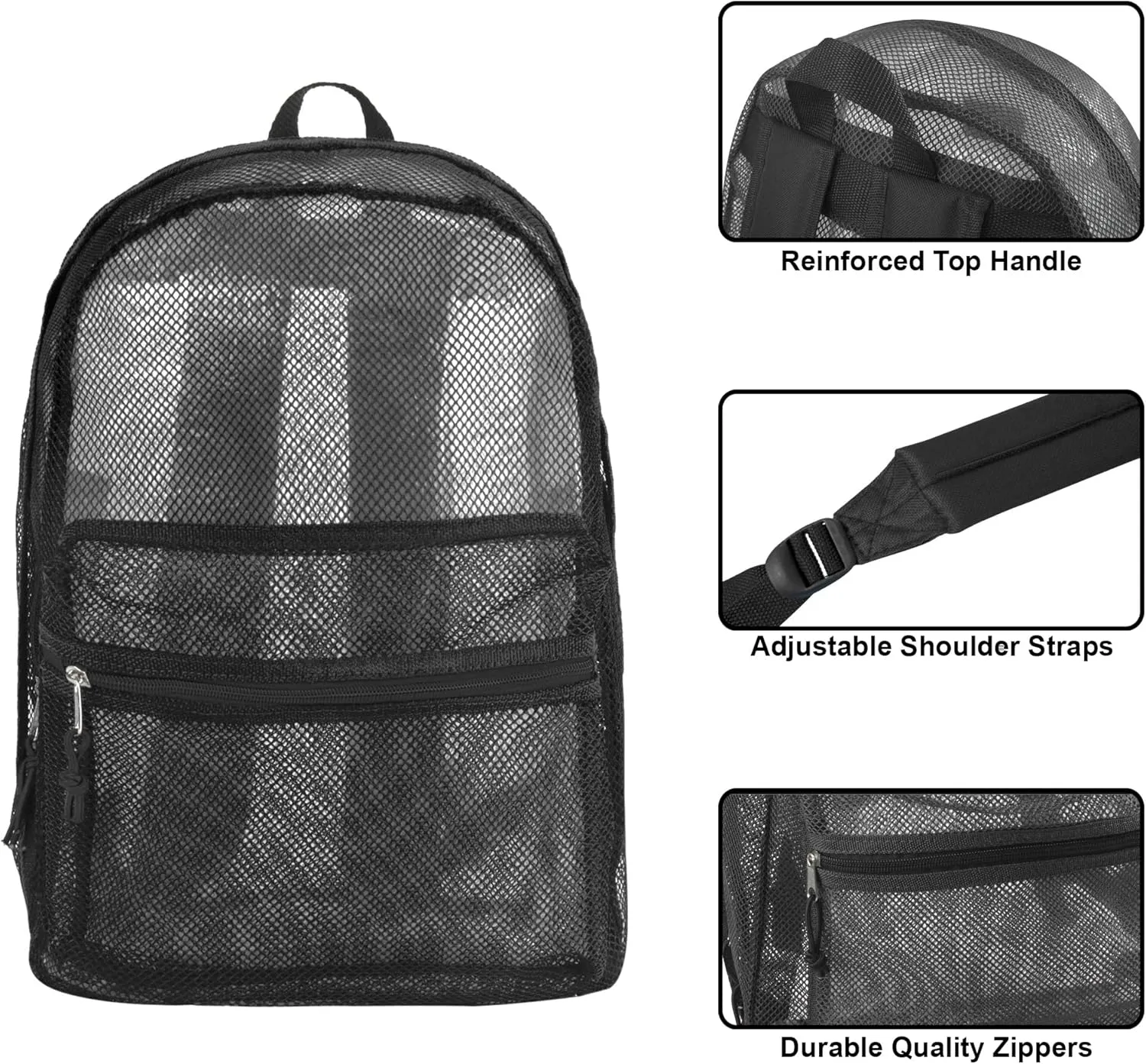 Transparent Mesh Backpacks for School Kids, Beach, Travel - Mesh See Through Backpack with Padded Straps Large