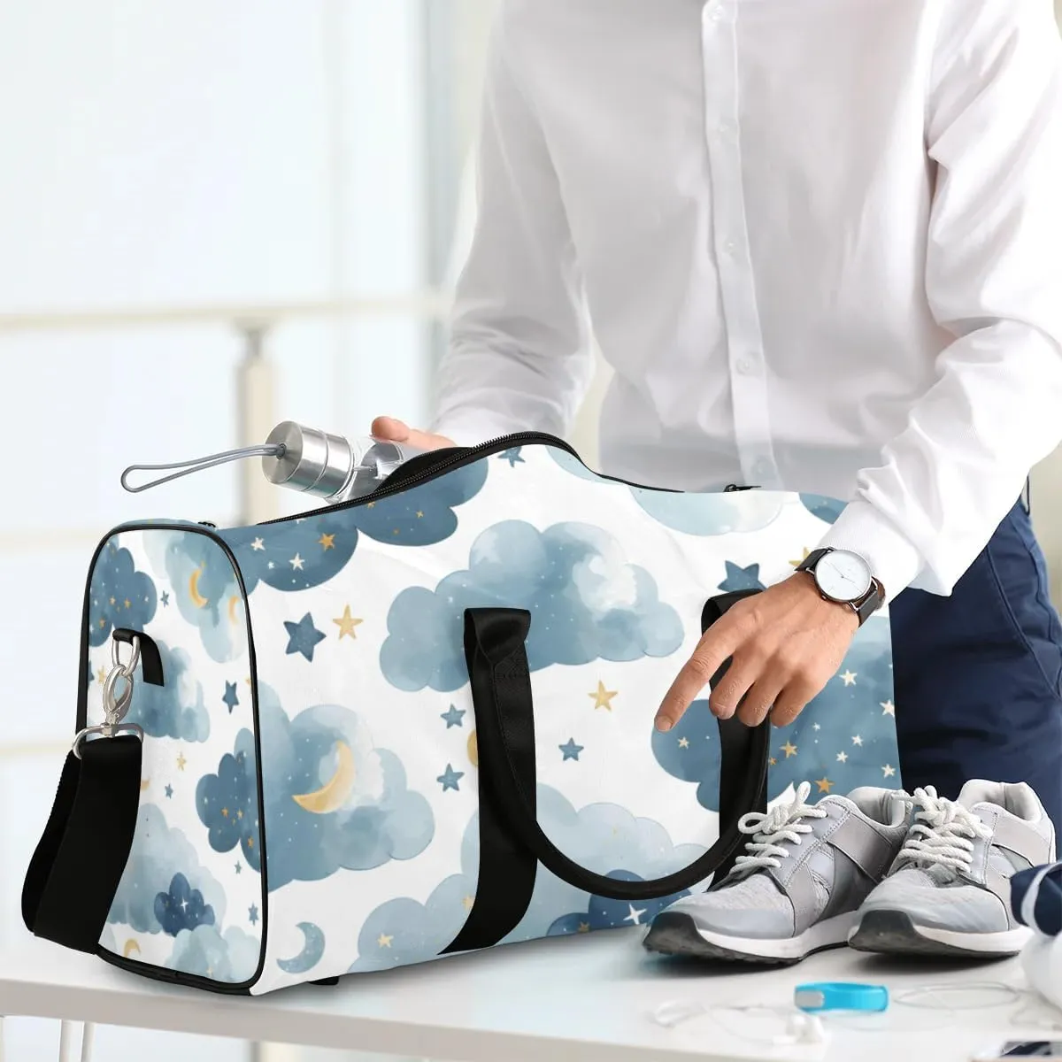 Travel Duffle Bag Cloud Star Moon Gym Bags for Men Women Travel Duffel Bags with Adjustable Shoulder Strap Carry On Weekender Bag