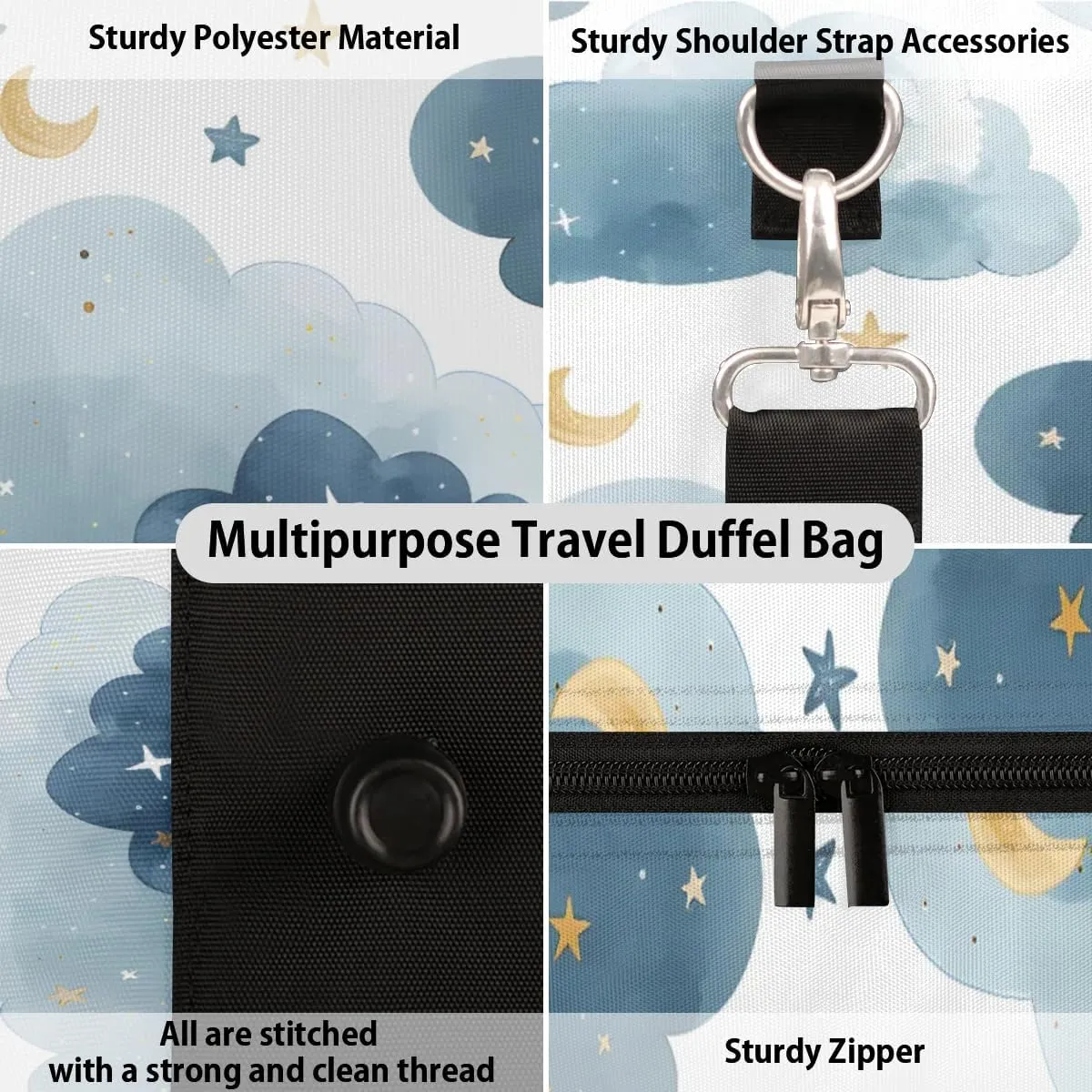 Travel Duffle Bag Cloud Star Moon Gym Bags for Men Women Travel Duffel Bags with Adjustable Shoulder Strap Carry On Weekender Bag