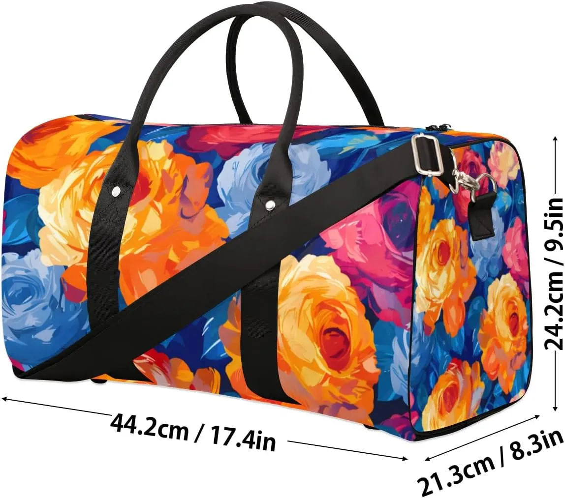 Travel Duffle Bag Floral Print Gym Bags for Men Women Travel Duffel Bags with Adjustable Shoulder Strap Carry On Weekender Bag