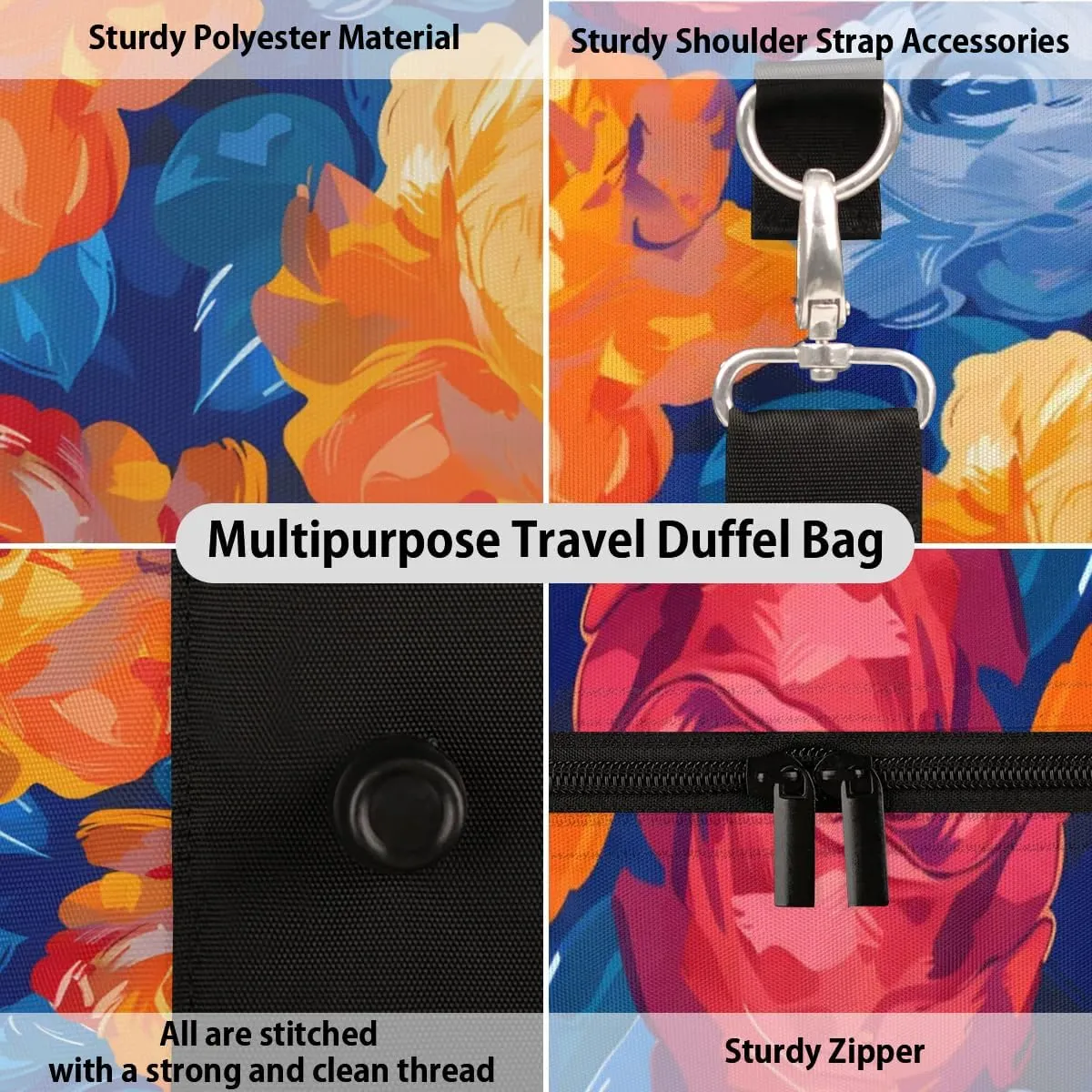 Travel Duffle Bag Floral Print Gym Bags for Men Women Travel Duffel Bags with Adjustable Shoulder Strap Carry On Weekender Bag