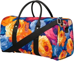 Travel Duffle Bag Floral Print Gym Bags for Men Women Travel Duffel Bags with Adjustable Shoulder Strap Carry On Weekender Bag