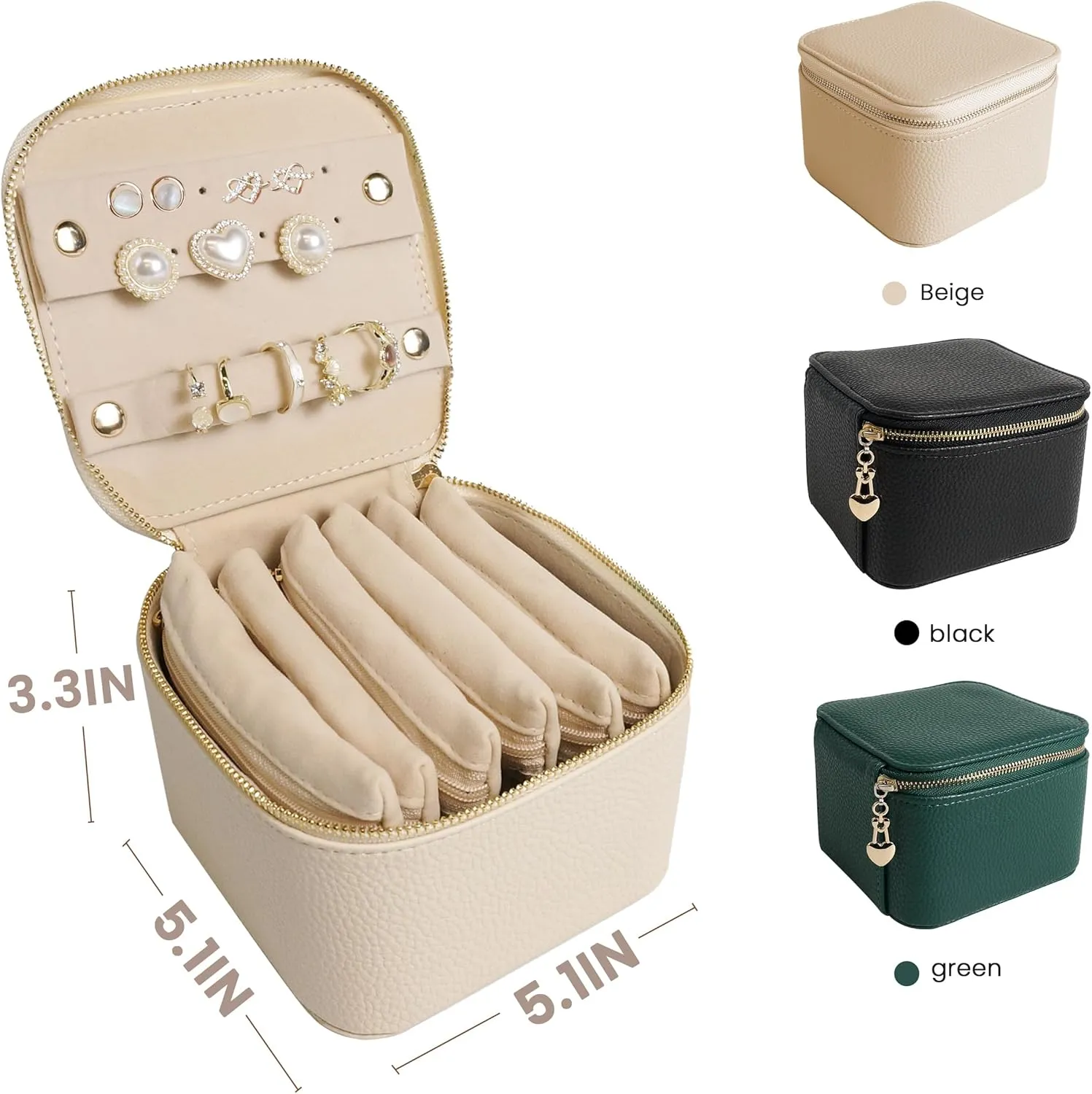 Travel Jewelry Case, Small Travel Jewelry Box with 6 Velvet Jewelry Bag Mini Pouch, Portable Travel Jewelry Organizer for Rings Earrings Necklaces, Beauty Gifts for Women Girls (Beige)