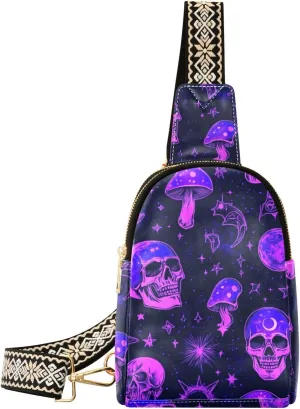 trendy Purple Magic Skull bags for girls anti-theft black crossbody fanny pack for travel