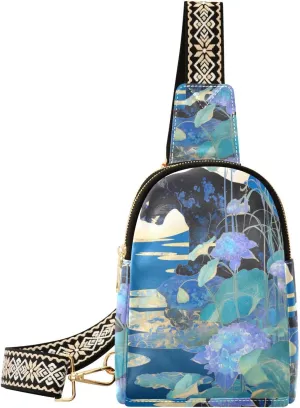 trendy Vintage Black Leopard Blue Hydrangea Flowers shoulder bag multipurpose bags fanny pack chest for travel