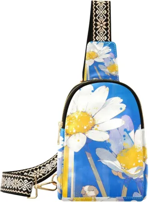 trendy White Daisies Flowers Lemon Yellow Blue body bags for waterproof sling backpack sling bag for travel