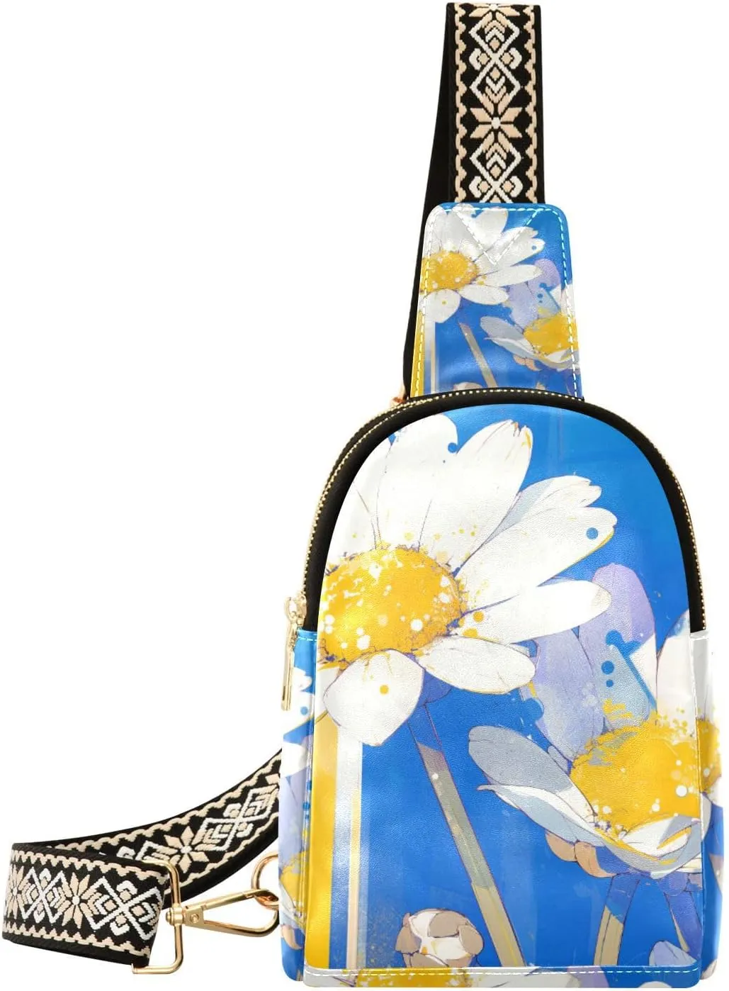 trendy White Daisies Flowers Lemon Yellow Blue body bags for waterproof sling backpack sling bag for travel