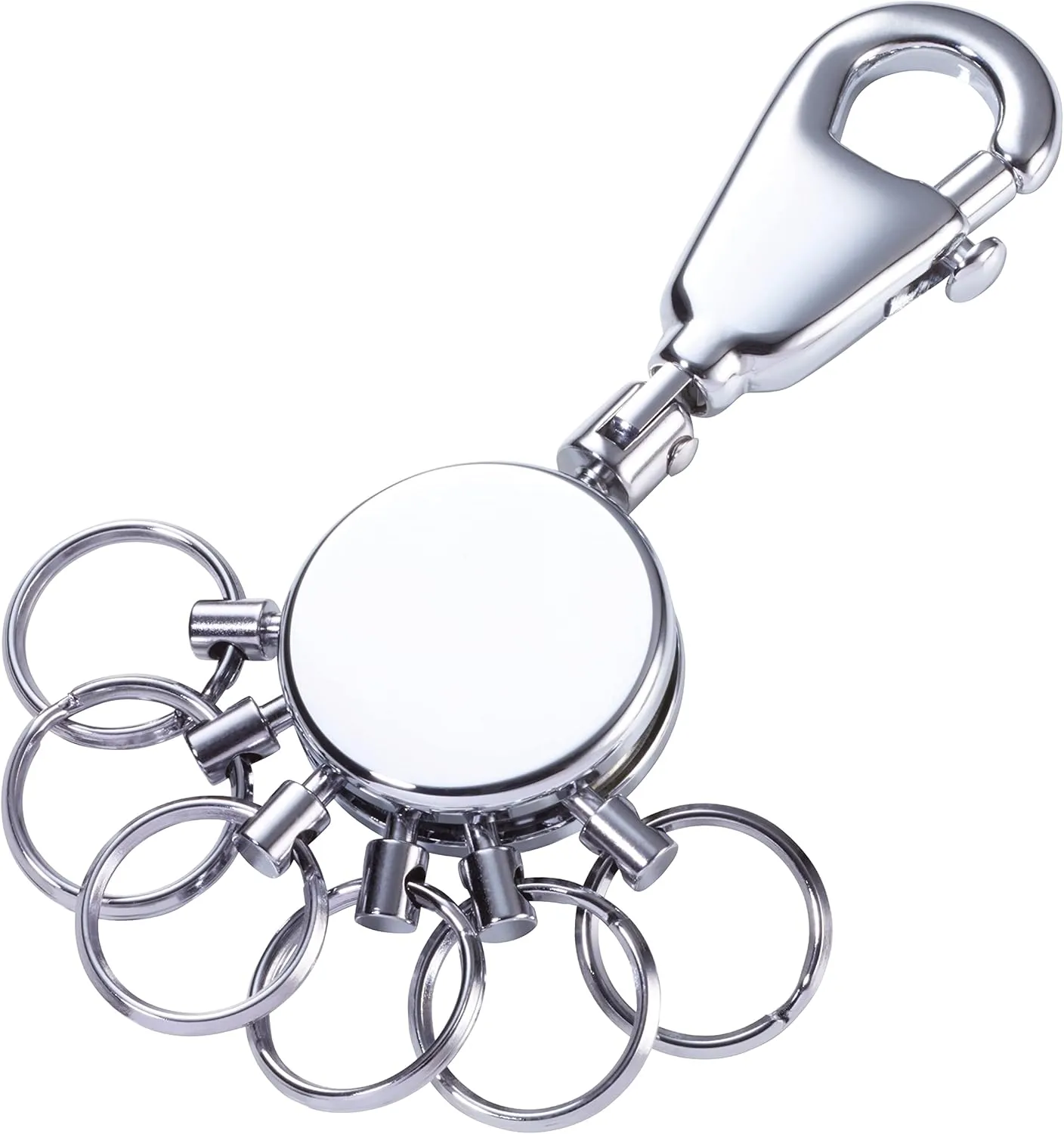 TROIKA PATENT – KYR60/CH – Keyring – incl. Carabiner – 6 exchangeable rings – metal/brass– shiny – chrome plated – silver – TROIKA-original