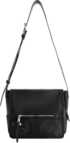 True Religion Messenger Bag, Women's Leather Crossbody Purse with Adjustable Shoulder Strap