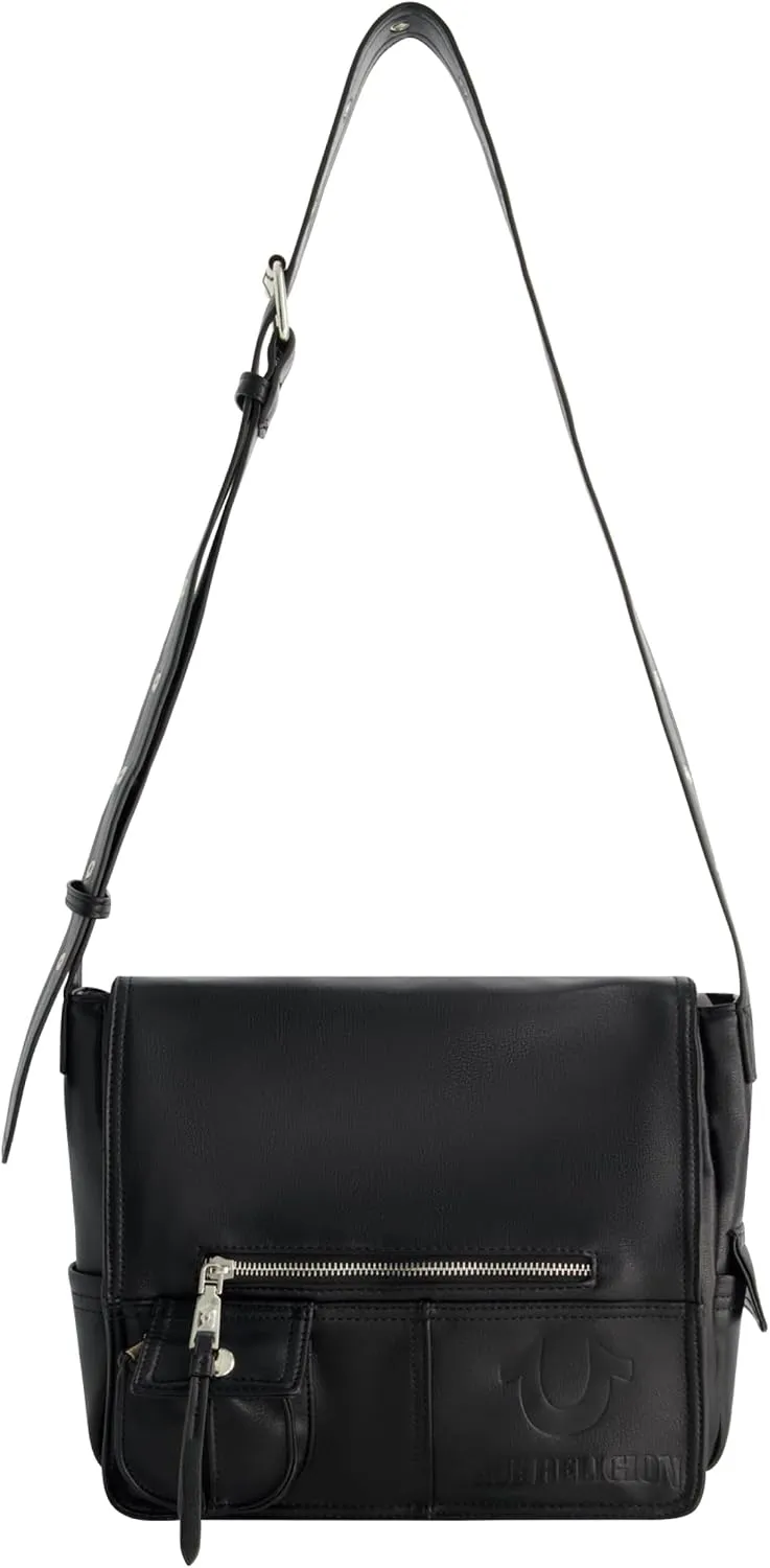 True Religion Messenger Bag, Women's Leather Crossbody Purse with Adjustable Shoulder Strap