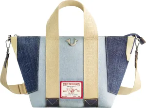 True Religion Tote Bag, Women's Casual Everyday Handbag Patchwork and Adjustable Shoulder Strap, Denim/Blue