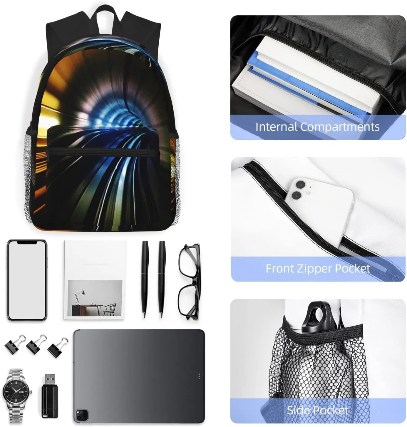 Tube Subway Underground Train Backpack, Travel Laptop Backpack Computer Bag Rucksack for Men Women Business Work Fits 15.6 Inch Notebook