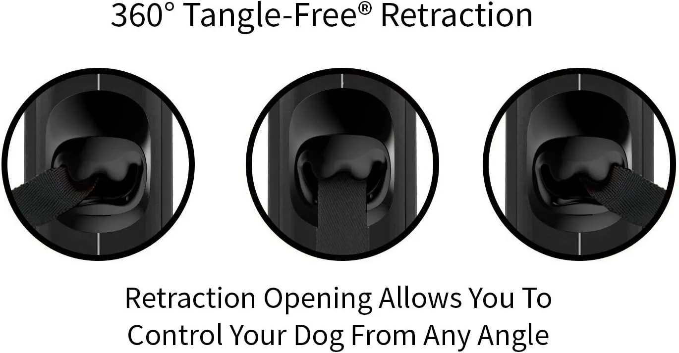 TUG Oval 360° Tangle-Free Retractable Dog Leash | Flashlight Included | Integrated Waste Bag Dispenser Pocket (Medium, Black)