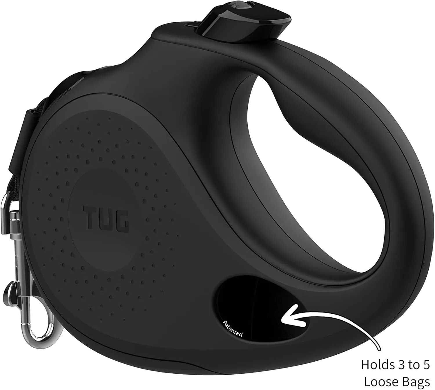 TUG Oval 360° Tangle-Free Retractable Dog Leash | Flashlight Included | Integrated Waste Bag Dispenser Pocket (Medium, Black)