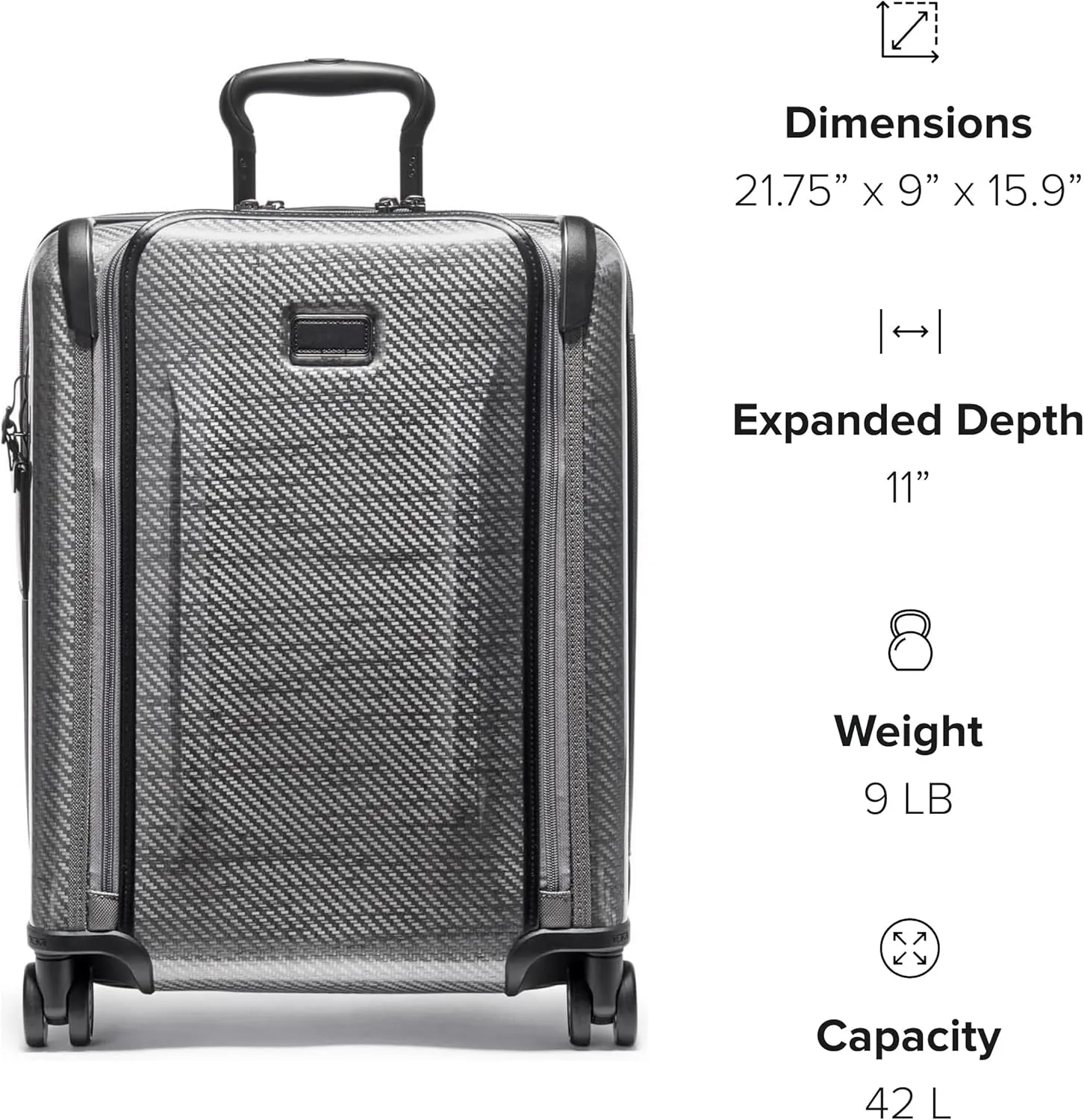TUMI - Tegra-Lite Continental Front Pocket Expandable 4 Wheeled Carry-On - Hard Shell Suitcase for Travel - With USB-C Port - T-Graphite