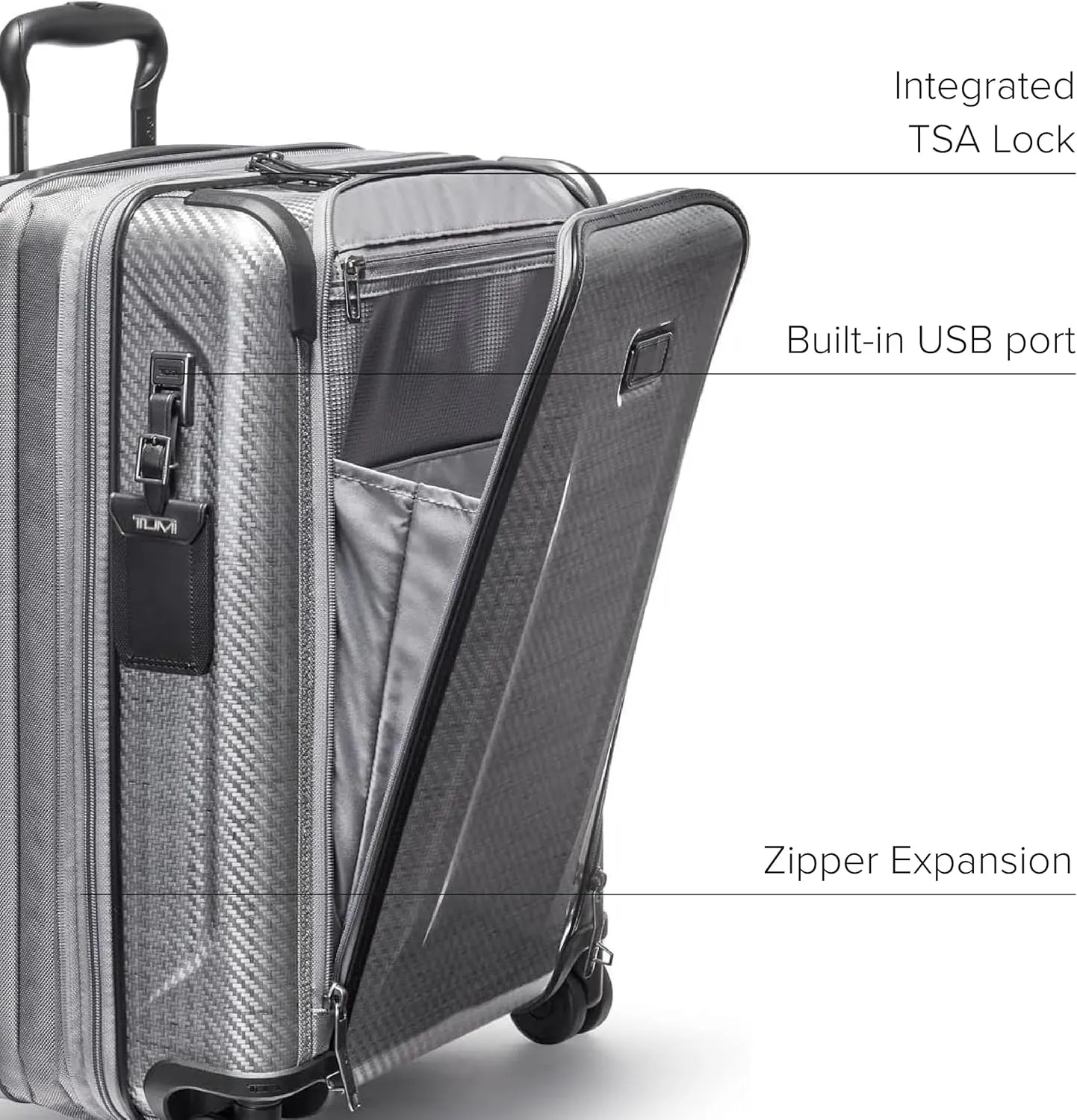 TUMI - Tegra-Lite Continental Front Pocket Expandable 4 Wheeled Carry-On - Hard Shell Suitcase for Travel - With USB-C Port - T-Graphite