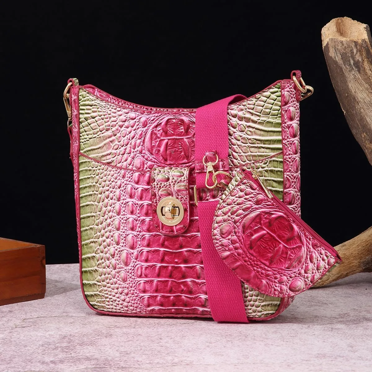 UBALDI Women Purse Satchel Bag Long Crossbody Classy Tote Bag Shoulder Purse Vegan Leather Ladies Handbags Embossed Pattern