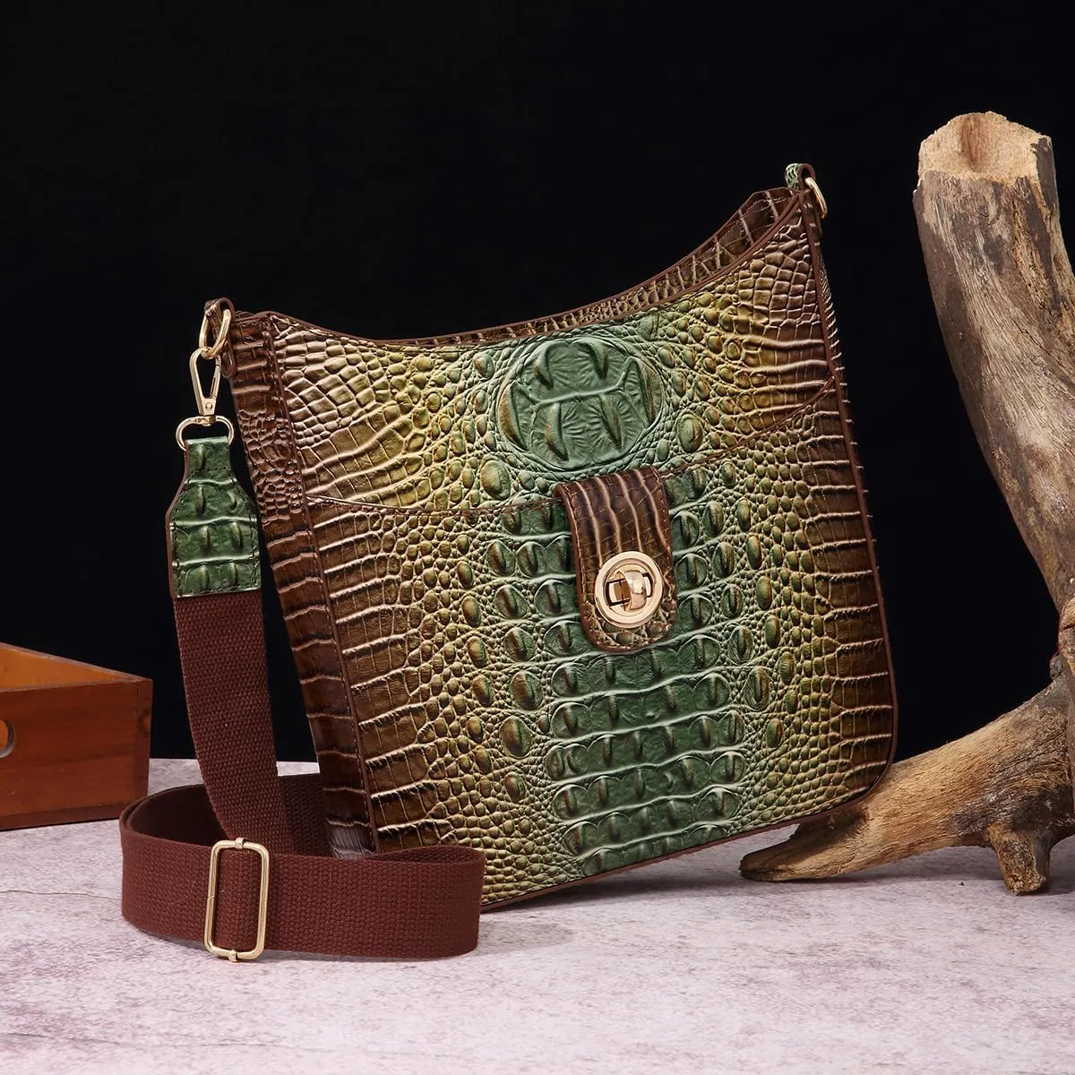 UBALDI Women Purse Satchel Bag Long Crossbody Classy Tote Bag Shoulder Purse Vegan Leather Ladies Handbags Embossed Pattern