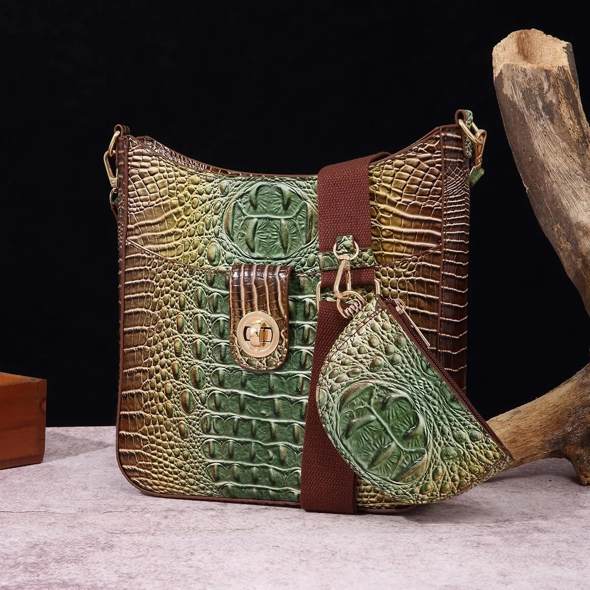 UBALDI Women Purse Satchel Bag Long Crossbody Classy Tote Bag Shoulder Purse Vegan Leather Ladies Handbags Embossed Pattern