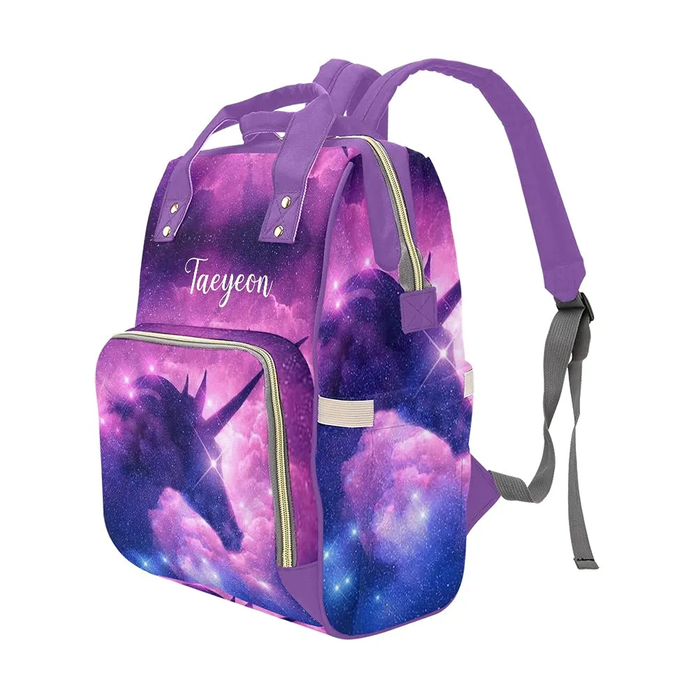 Unicorn Starry Sky Diaper Bags Backpack with Name Personalized Baby Bag Nursing Nappy Bag Travel Tote Bag Gifts for Mom Girl, 10.83 x 6.69 x 15 Inch