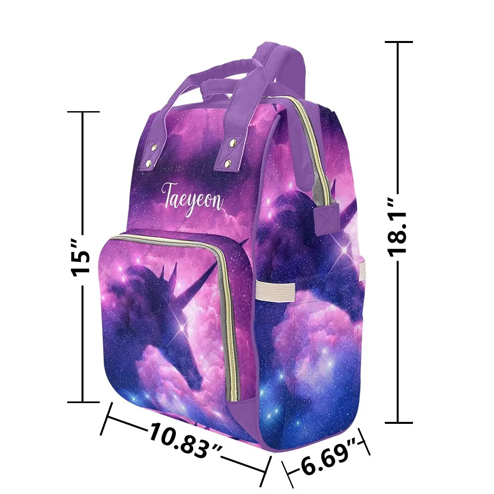 Unicorn Starry Sky Diaper Bags Backpack with Name Personalized Baby Bag Nursing Nappy Bag Travel Tote Bag Gifts for Mom Girl, 10.83 x 6.69 x 15 Inch