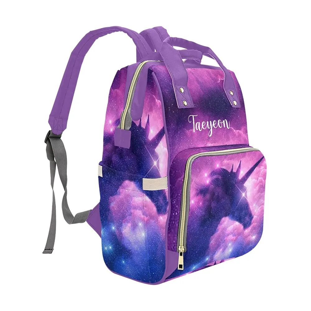 Unicorn Starry Sky Diaper Bags Backpack with Name Personalized Baby Bag Nursing Nappy Bag Travel Tote Bag Gifts for Mom Girl, 10.83 x 6.69 x 15 Inch