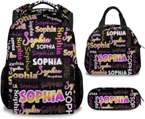 UNIKITTY School Backpack with Lunch Box - Personalized Girls Backpack with Name - Custom Bookbag for Boys Students - 17 Inch Kids Schoolbag for Preschool