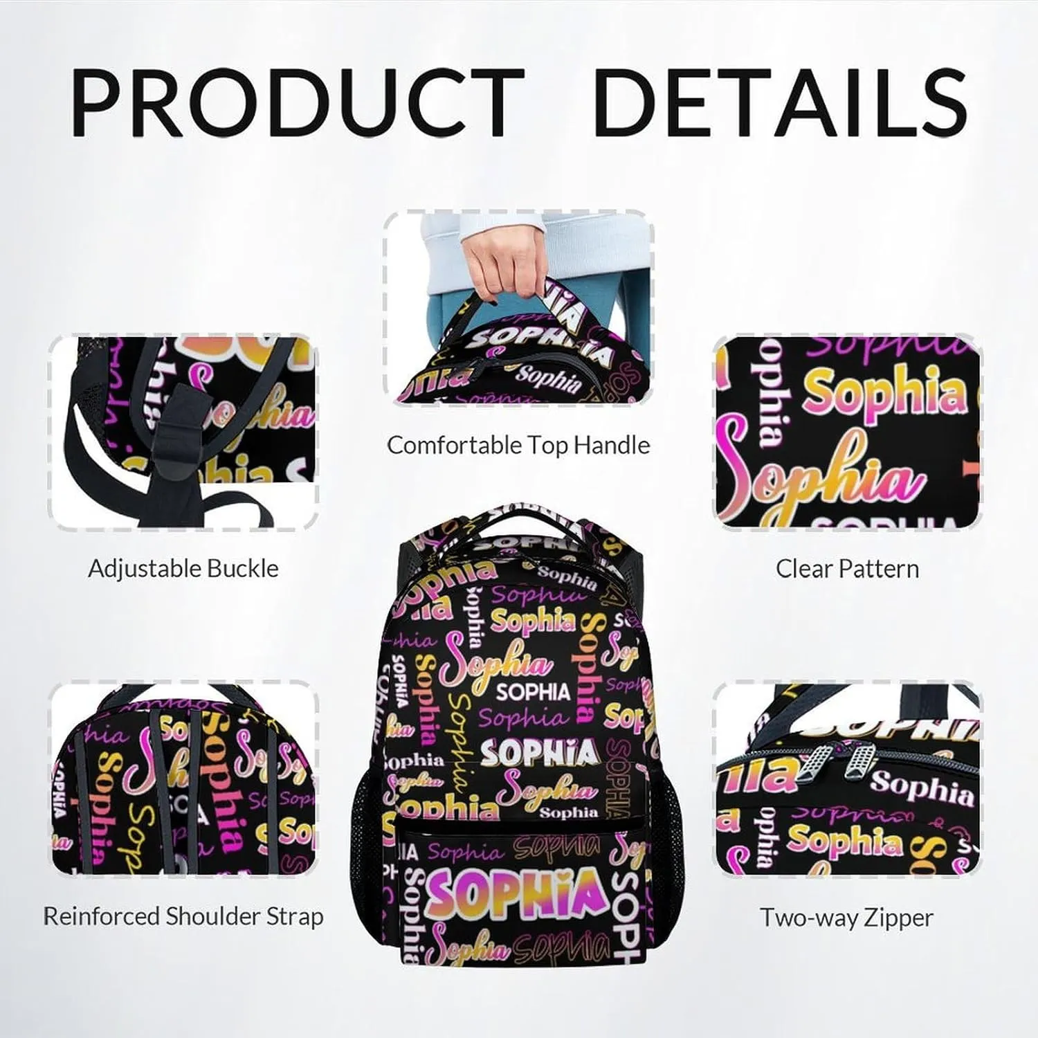 UNIKITTY School Backpack with Lunch Box - Personalized Girls Backpack with Name - Custom Bookbag for Boys Students - 17 Inch Kids Schoolbag for Preschool