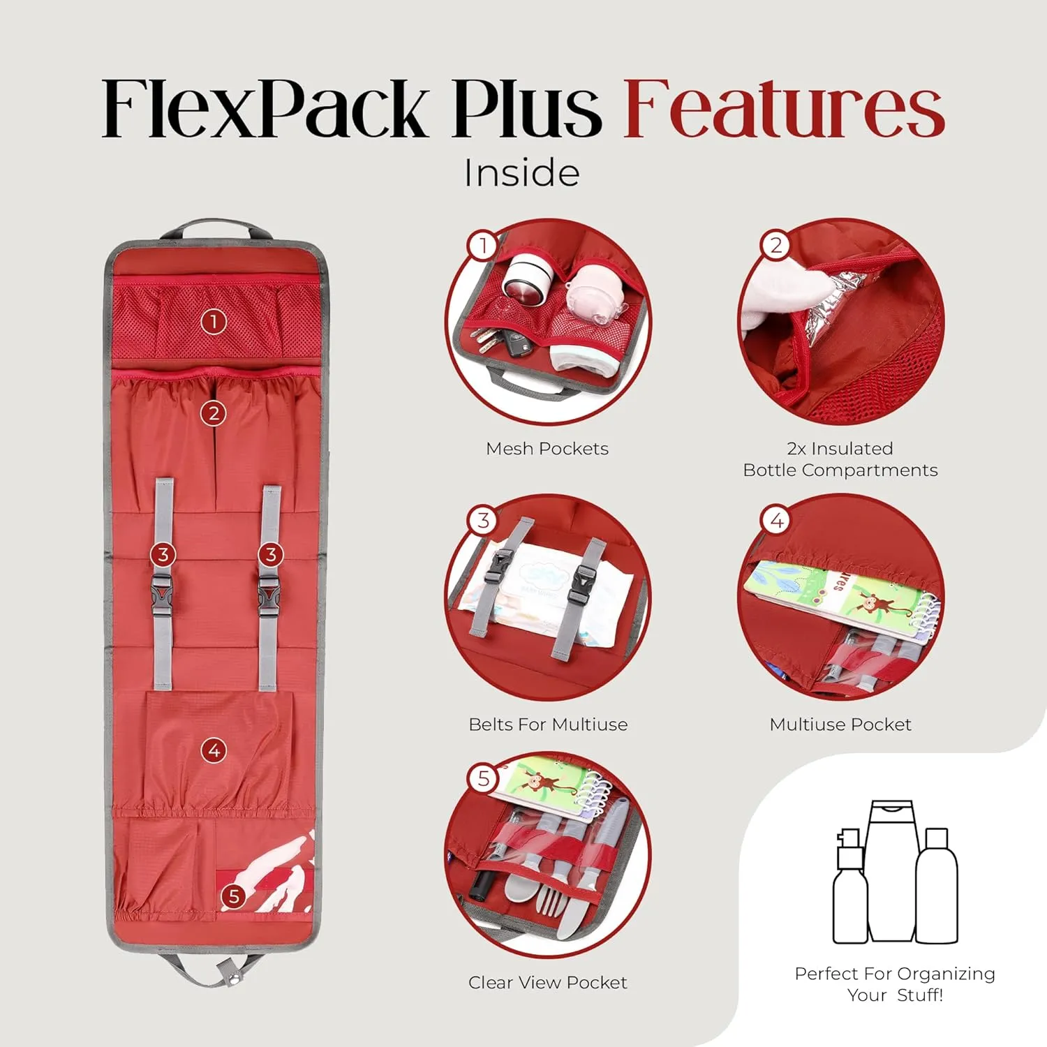 Unisex Foldable Vertical Backpack Organizer Insert for Tote Bag, Carry On, Picnic, Camping - With Pockets & Handle