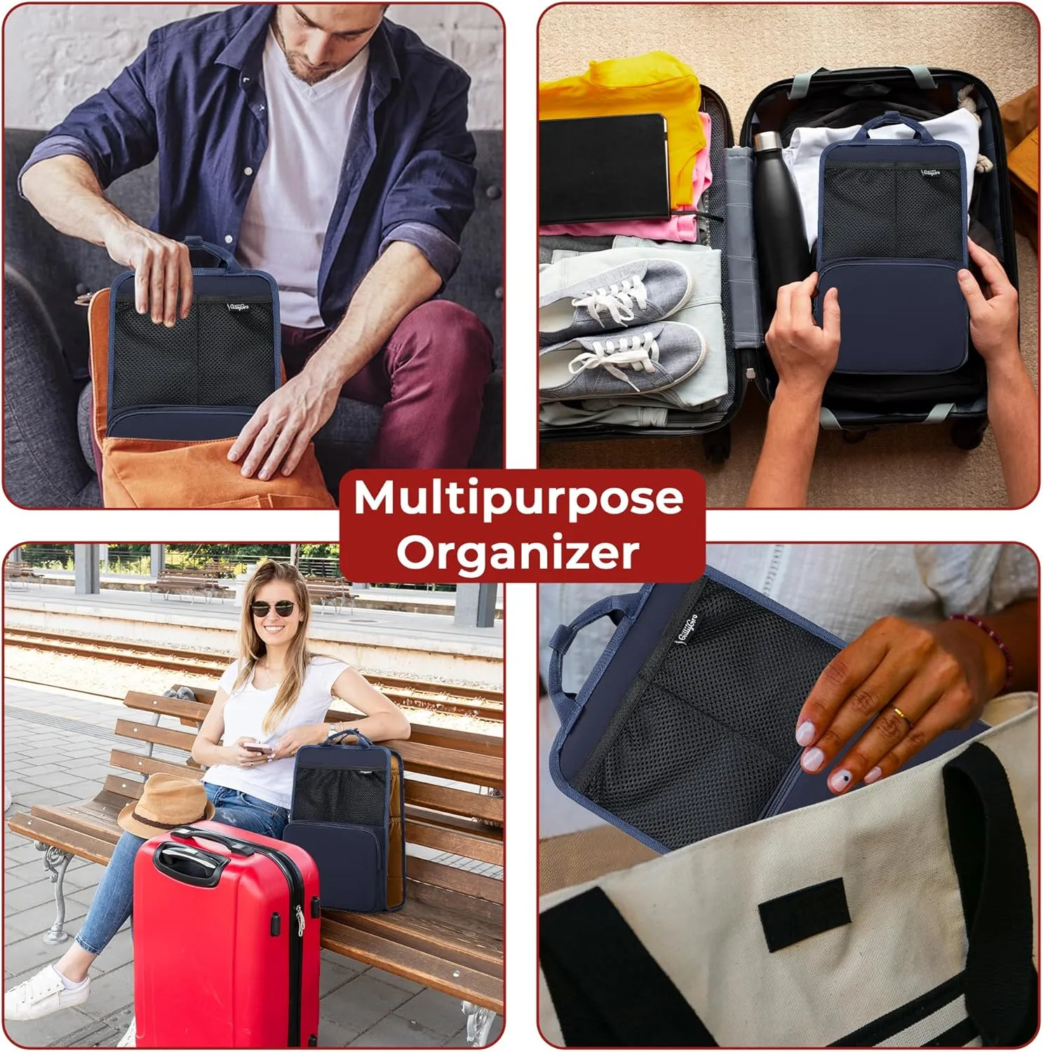Unisex Foldable Vertical Backpack Organizer Insert for Tote Bag, Carry On, Picnic, Camping - With Pockets & Handle