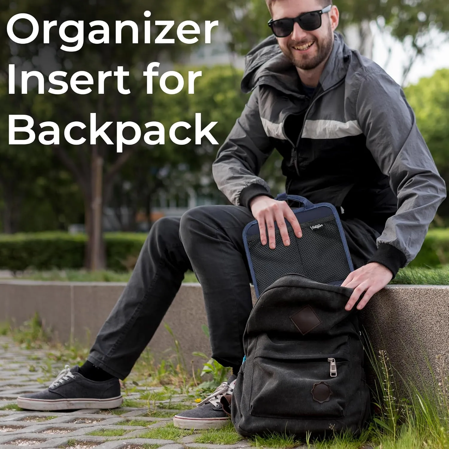 Unisex Foldable Vertical Backpack Organizer Insert for Tote Bag, Carry On, Picnic, Camping - With Pockets & Handle