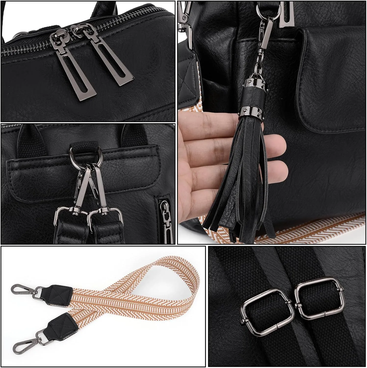 Uromee Backpack Purse for Women Small Vegan Leather Ladies Fashion Tassel Mini Travel Shoulder Bag Convertible