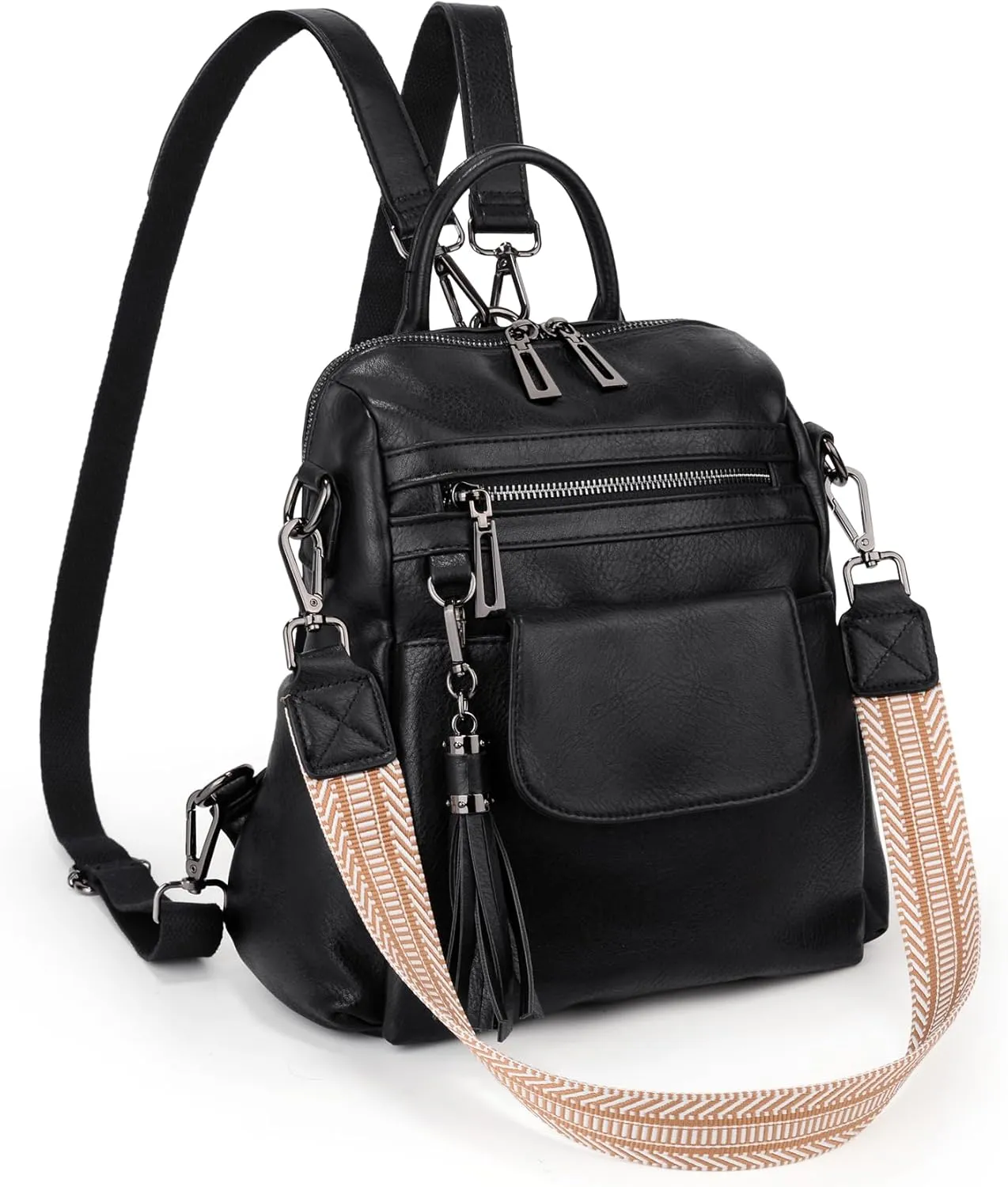 Uromee Backpack Purse for Women Small Vegan Leather Ladies Fashion Tassel Mini Travel Shoulder Bag Convertible